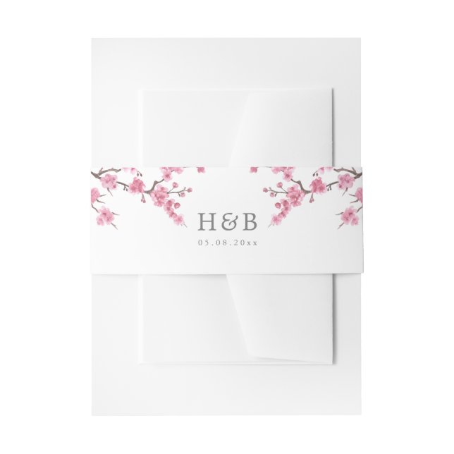 Cherry Blossom Bloom | White Monogram Einladungsbanderole (Vorderseite Beispiel)