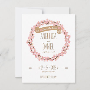 Cherry Blossom Bloral Wreath Spring Save the Date