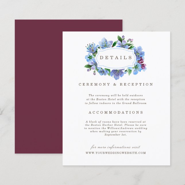 Cherry Blossom Blue Elegantes Budget Hochzeitsdeta (Vorne/Hinten)