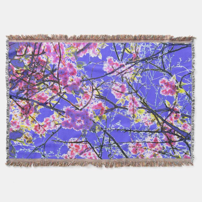 Cherry Blossom Blue Pink Floral Design Decke (Vorderseite)