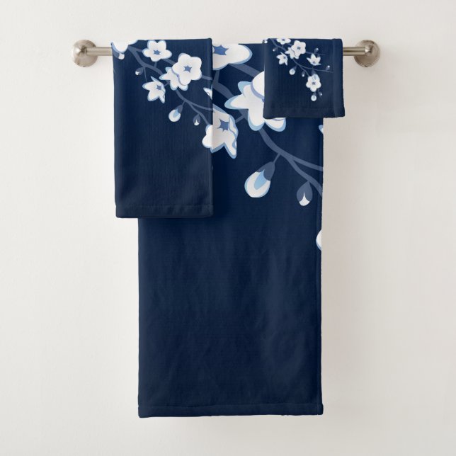 Cherry Blossom Blue White Badhandtuch Set (Insitu)