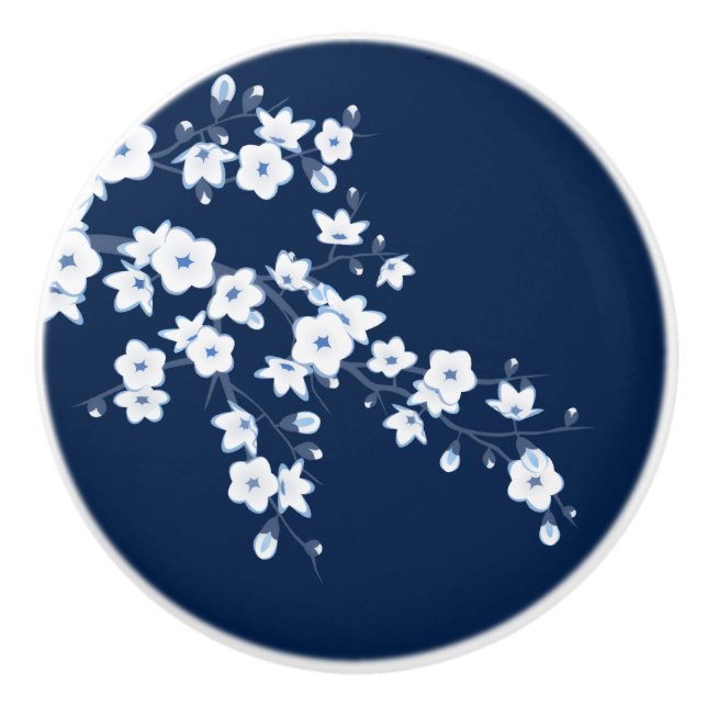 Cherry Blossom Blue White Keramikknauf (Vorderseite)