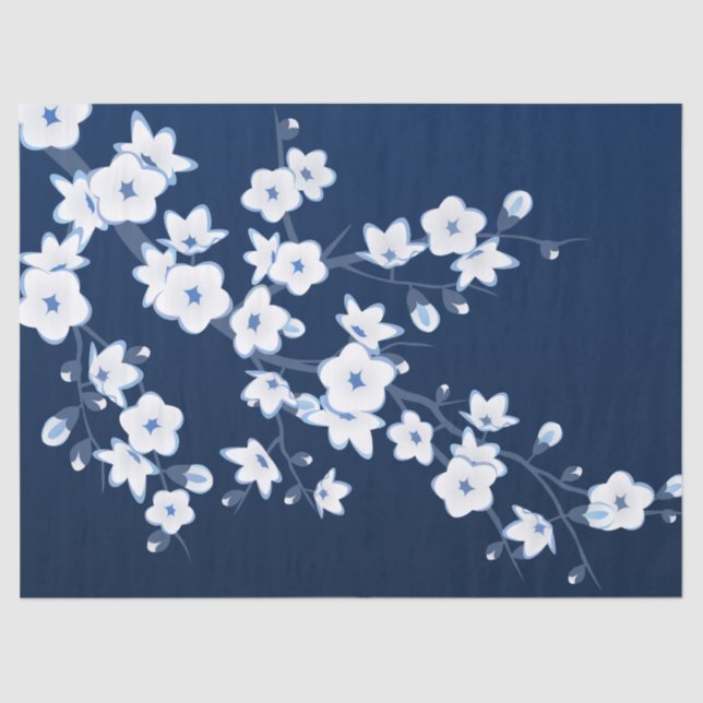 Cherry Blossom Blue White Seidenpapier (Vorderseite)