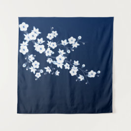 Cherry Blossom Blue White Wandteppich