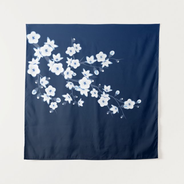 Cherry Blossom Blue White Wandteppich (Vorderseite)