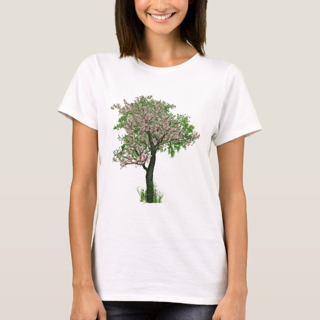 Cherry Blossom Blume Baumzweige Blätter T-Shirt (Vorderseite)