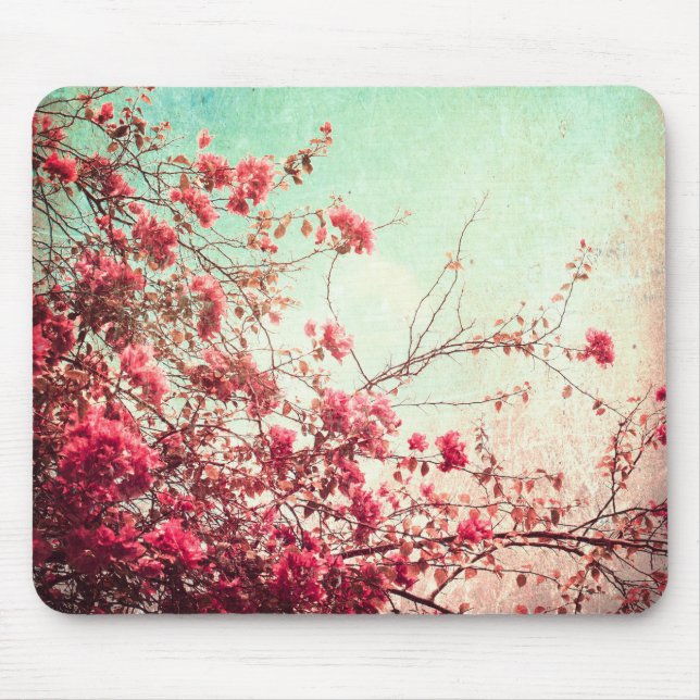 Cherry Blossom Blume Bloral Red Blue Mouse Pad Mousepad (Vorne)
