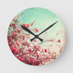 Cherry Blossom Blume Bloral Red Blue Wall Clock Runde Wanduhr