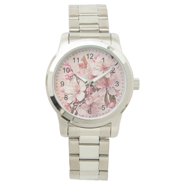 Cherry Blossom Blume Damen Armbanduhr (Vorderseite)
