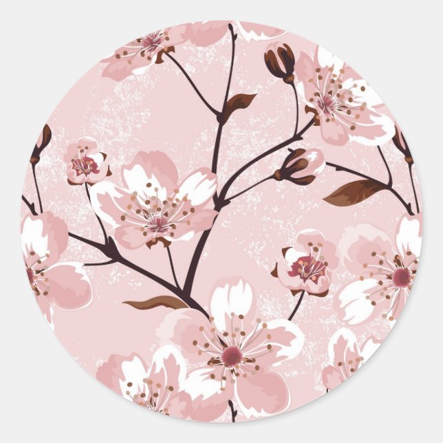 Cherry Blossom Blume Muster Runder Aufkleber (Vorderseite)