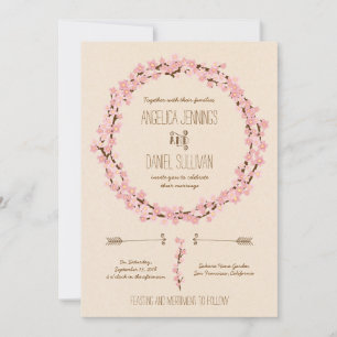 Cherry Blossom Blume Wreath Rustikale Hochzeit Einladung