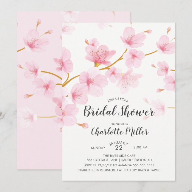 Cherry Blossom Blumendusche Einladung (Vorne/Hinten)