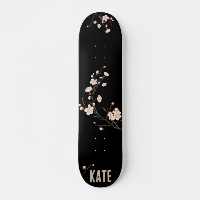 Cherry Blossom Blumenschwarz-Skateboard Skateboard (Vorne)