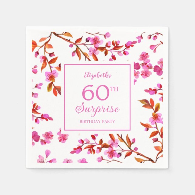 Cherry Blossom Blumenüberraschung Rosa Geburtstag Serviette (Vorderseite)