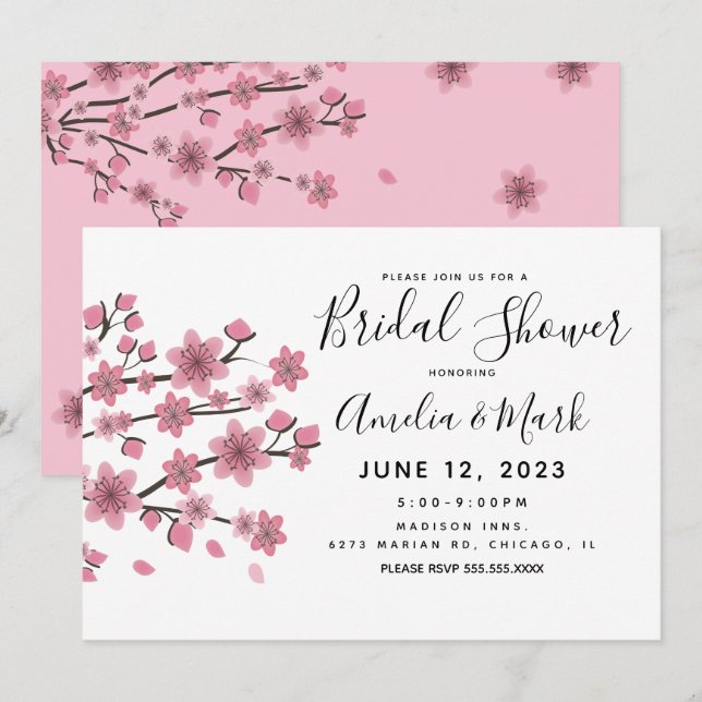 Cherry Blossom Blush Botanisches Brautparty Einladung (Vorne/Hinten)