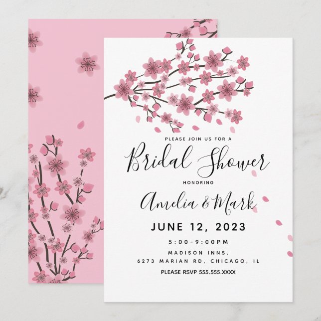 Cherry Blossom Blush Petals Brautparty Einladung (Vorne/Hinten)