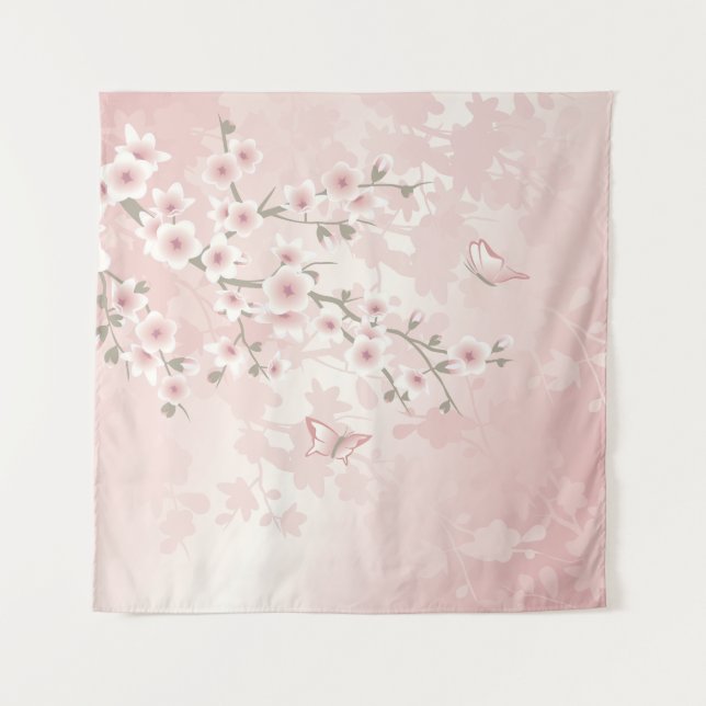 Cherry Blossom Blush Pink Floral Vintag Wandteppich (Vorderseite)