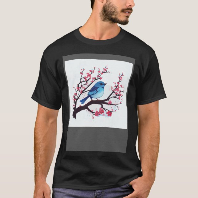 Cherry Blossom Branch and Eastern Blue Bird for sp T-Shirt (Vorderseite)