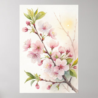 Cherry Blossom Branch Golden Light Poster