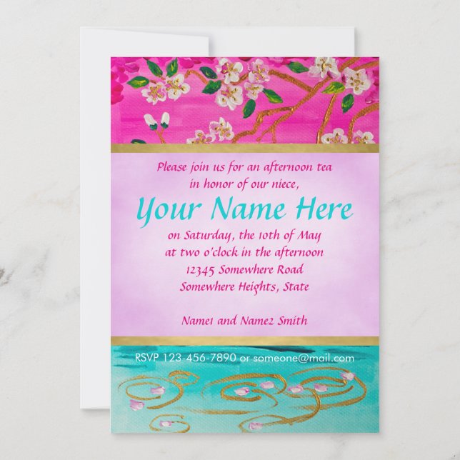 Cherry Blossom Branch Sakura Water Ripple Painting Einladung (Rückseite)