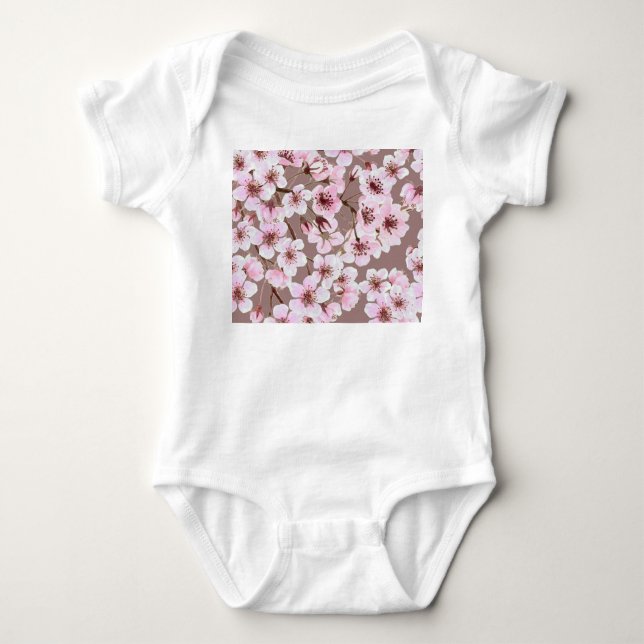 Cherry Blossom Branchen Wasserfarben Muster Baby Strampler (Vorderseite)
