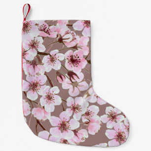 Cherry Blossom Branchen Wasserfarben Muster Kleiner Weihnachtsstrumpf