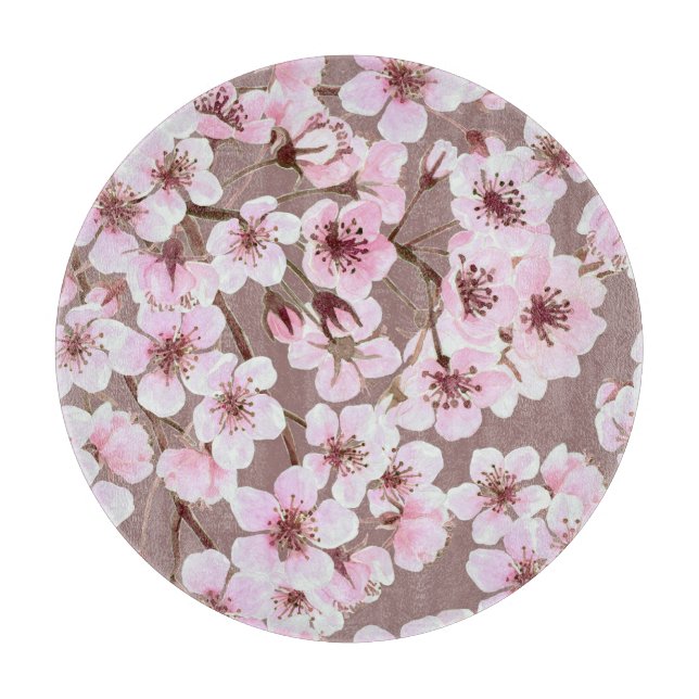 Cherry Blossom Branchen Wasserfarben Muster Schneidebrett (Vorderseite)