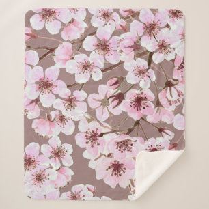 Cherry Blossom Branchen Wasserfarben Muster Sherpadecke