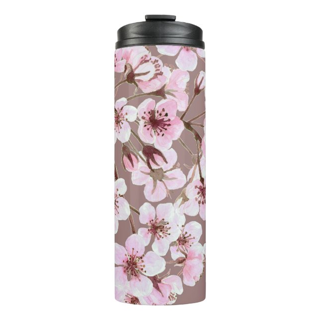 Cherry Blossom Branchen Wasserfarben Muster Thermosbecher (Vorderseite)