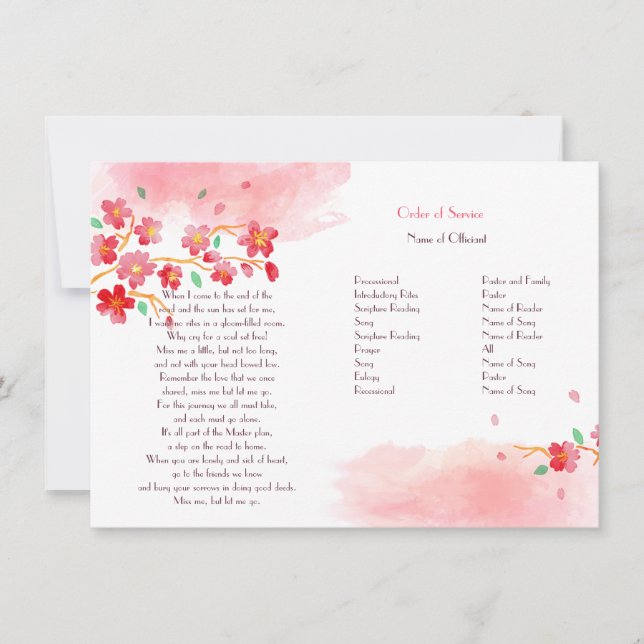 Cherry Blossom Branches Memorial Service Program Einladung (Vorderseite)