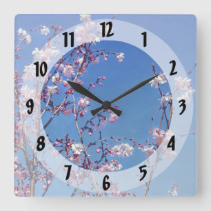 Cherry Blossom Branches Quadratische Wanduhr