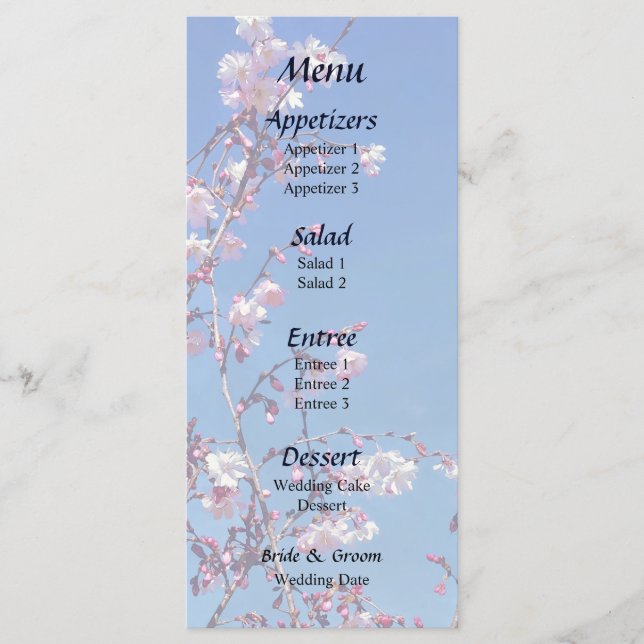 Cherry Blossom Branches Wedding Menu Menükarte (Vorderseite)