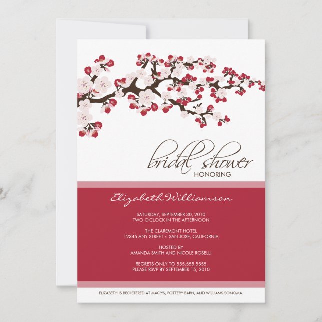 Cherry Blossom Bridal Shower Invitation (crimson) Einladung (Vorderseite)