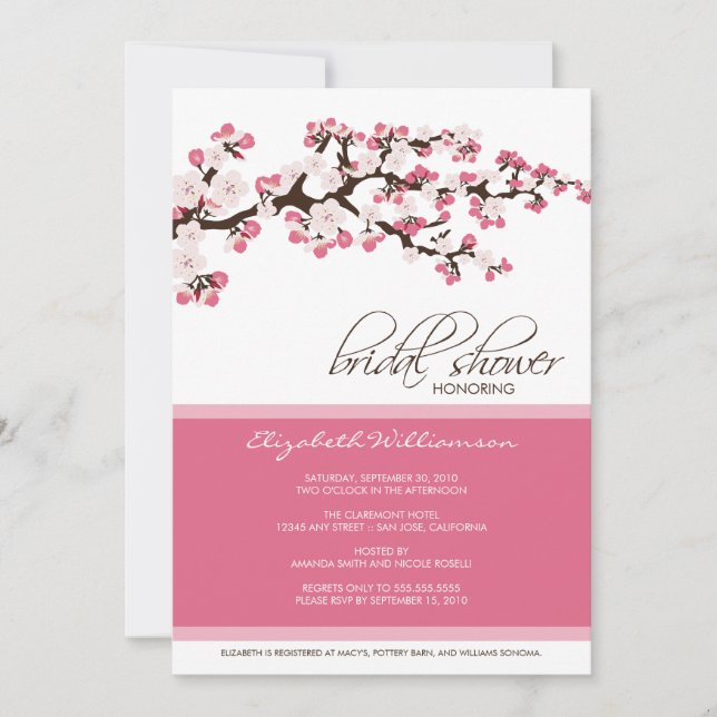 Cherry Blossom Bridal Shower Invitation (Rose) Einladung (Vorderseite)