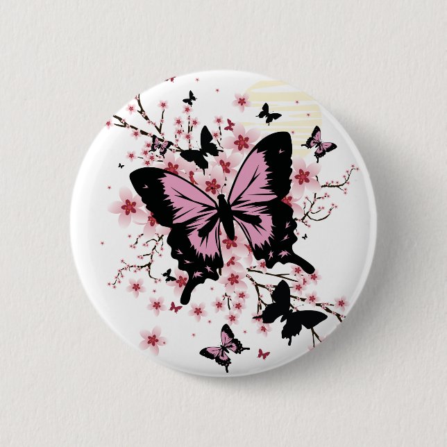 Cherry Blossom Butterflies Button (Vorderseite)