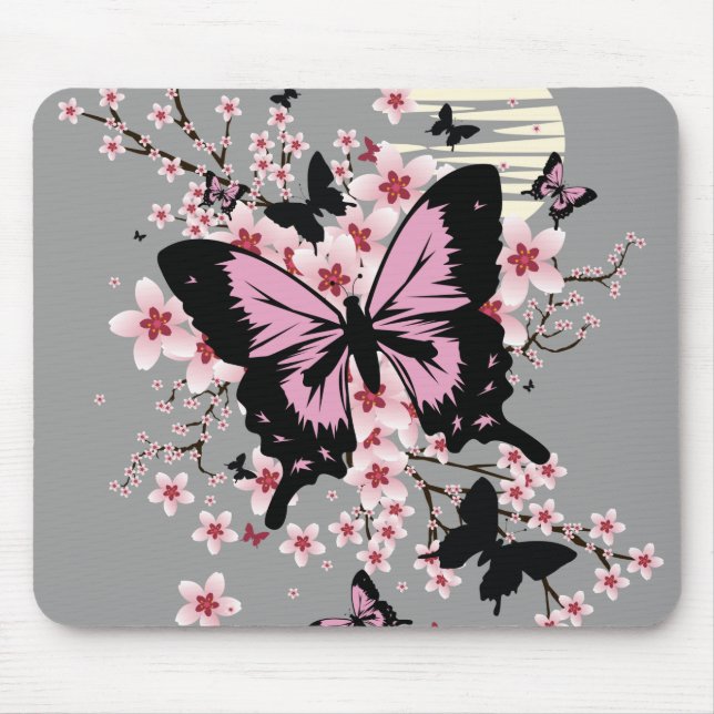 Cherry Blossom Butterflies Mousepad (Vorne)