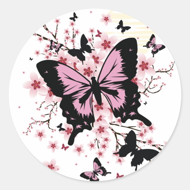 Cherry Blossom Butterflies  Runder Aufkleber (Vorderseite)