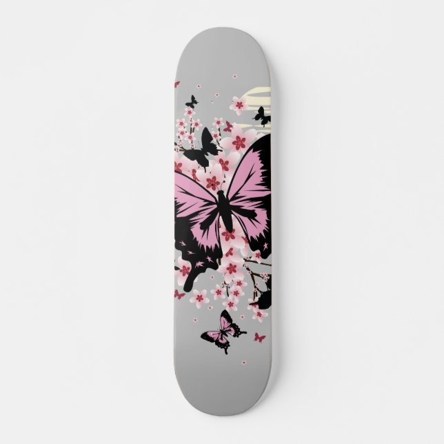 Cherry Blossom Butterflies Skateboard (Vorne)