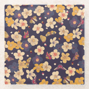 Cherry Blossom Butterfly Asian Print Glasuntersetzer