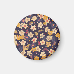 Cherry Blossom Butterfly Asian Print Magnet