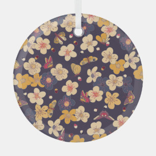 Cherry Blossom Butterfly Asian Print Ornament Aus Glas