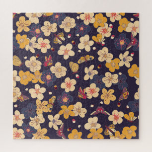 Cherry Blossom Butterfly Asian Print Puzzle