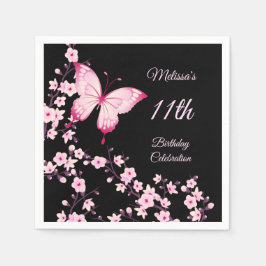Cherry Blossom Butterfly Pink Black Birthday Serviette