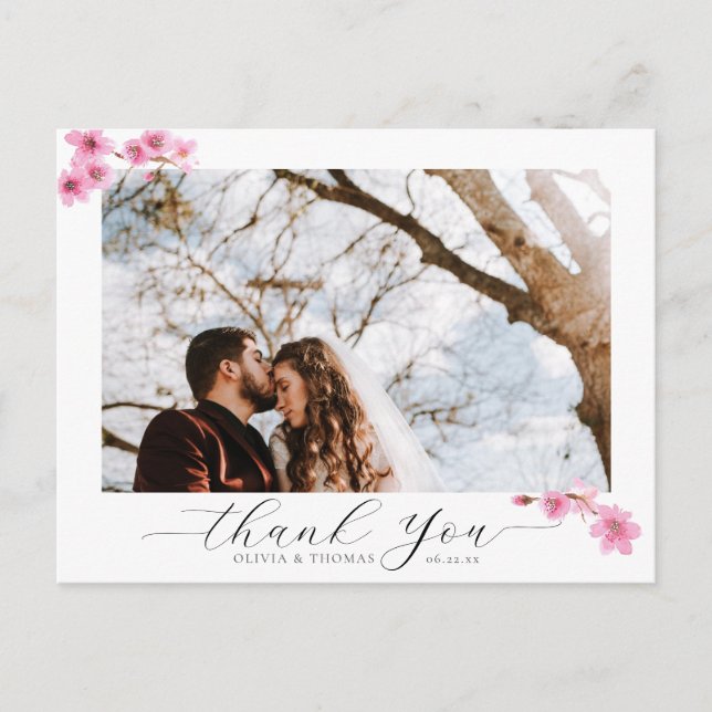 Cherry Blossom Calligraphy Wedding Foto Vielen Dan Postkarte (Vorderseite)