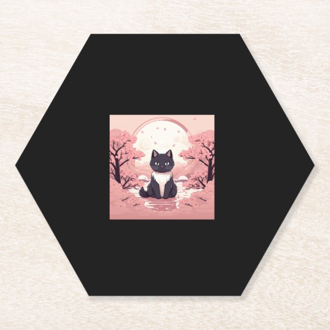 Cherry Blossom Cat_ Japans Halloween-Magie Untersetzer (Vorderseite)