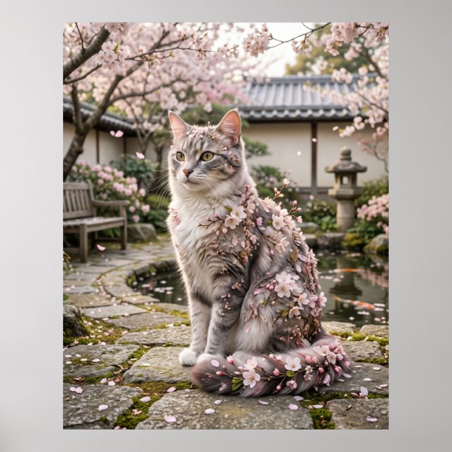 Cherry Blossom Cat Serenity Poster (Vorne)
