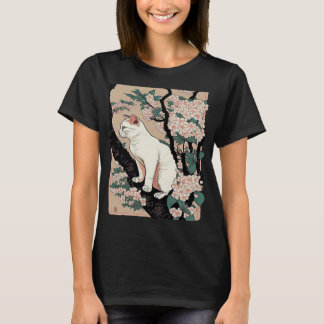 Cherry Blossom Cat Vintag Woodblock Japanischer Gr T-Shirt