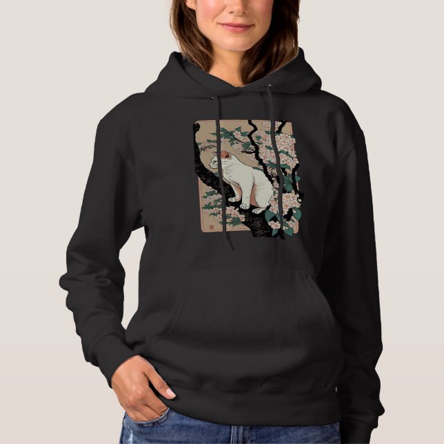 Cherry Blossom Cat Vintage Woodblock Japanese Grap Hoodie (Vorderseite)