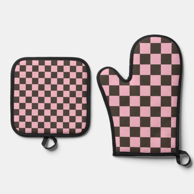 Cherry blossom checkered board pattern ofenhandschuh & Topflappen-Set (Vorderseite)