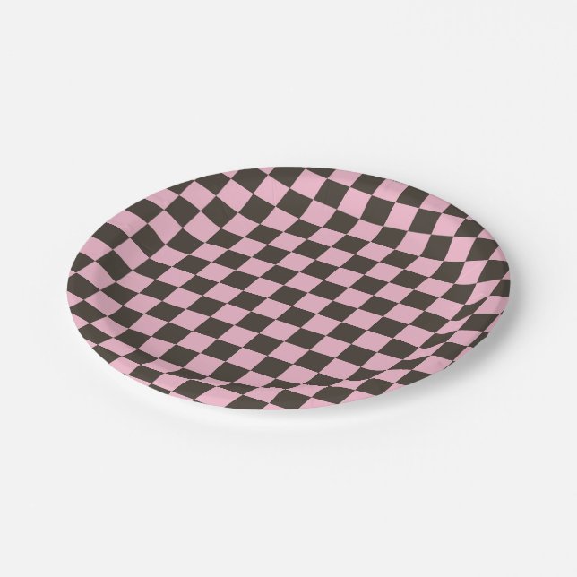 Cherry blossom checkered board pattern pappteller (Schrägansicht)